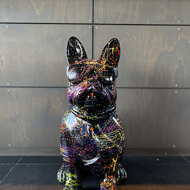 Beeld - Bulldog zittend 80 cm zwart met verf