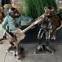 Beeld - Brons muzikant apen 90 cm setprijs (2 stuks)